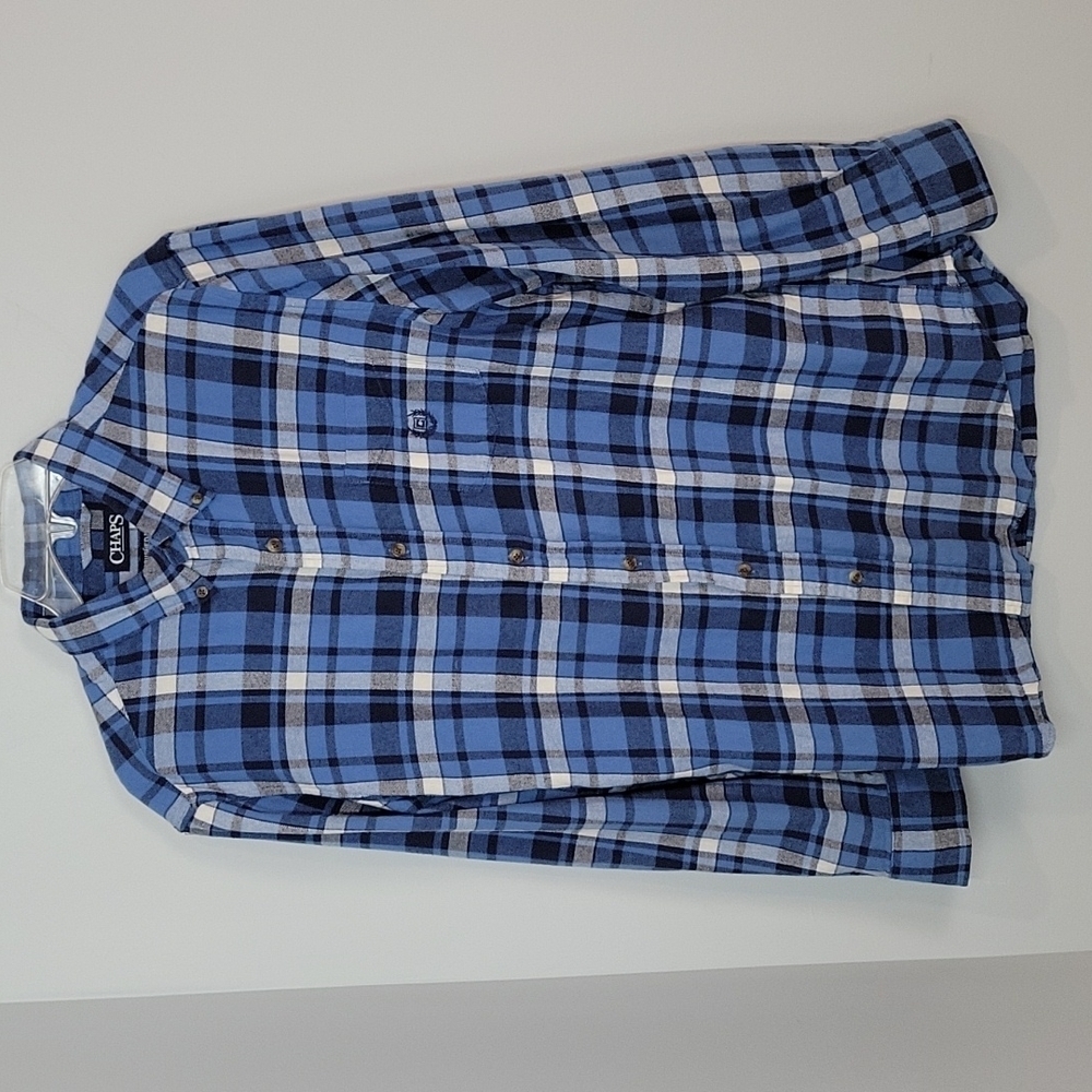 CHAPS Men's Blue Plaid Brushed Flannel button down shirt size Medium
